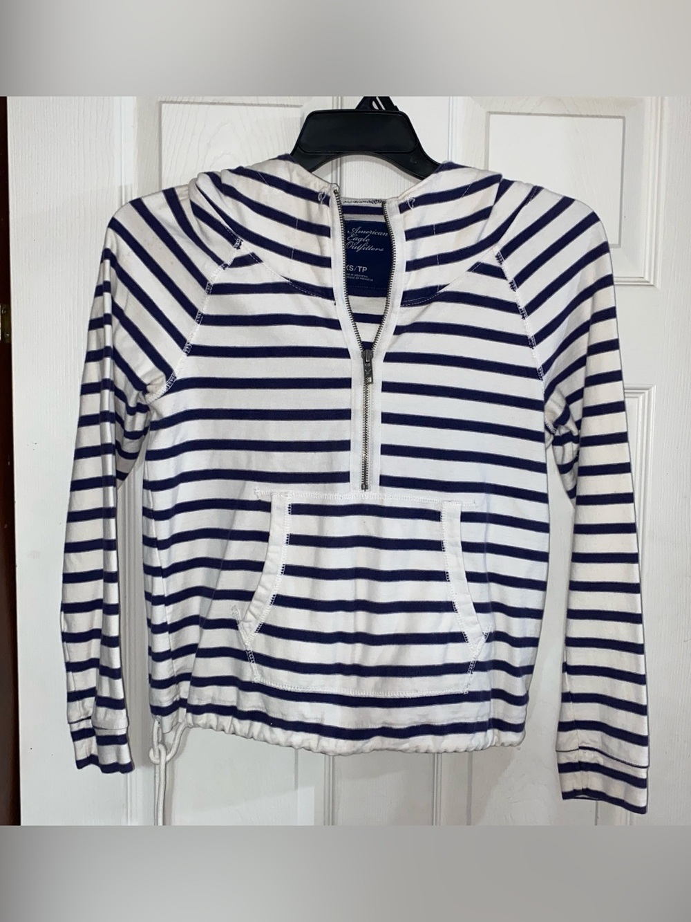 Striped Half-Zip Hoodie - Navy and White American Eagle